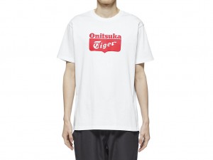Férfi Onitsuka Tiger Logo Tee Ruházat Fehér Piros | XM9412378