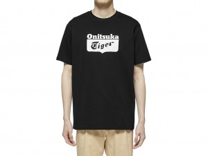 Férfi Onitsuka Tiger Logo Tee Ruházat Fekete Fehér | SR0631429