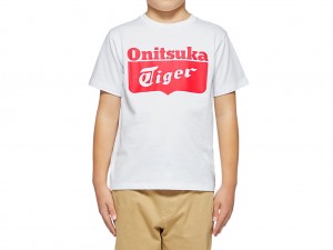 Gyerek Onitsuka Tiger Logo Tee Felsők Fehér Piros | MI4192587