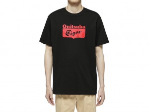 Női Onitsuka Tiger Logo Tee Ruházat Fekete Piros | EN6824790